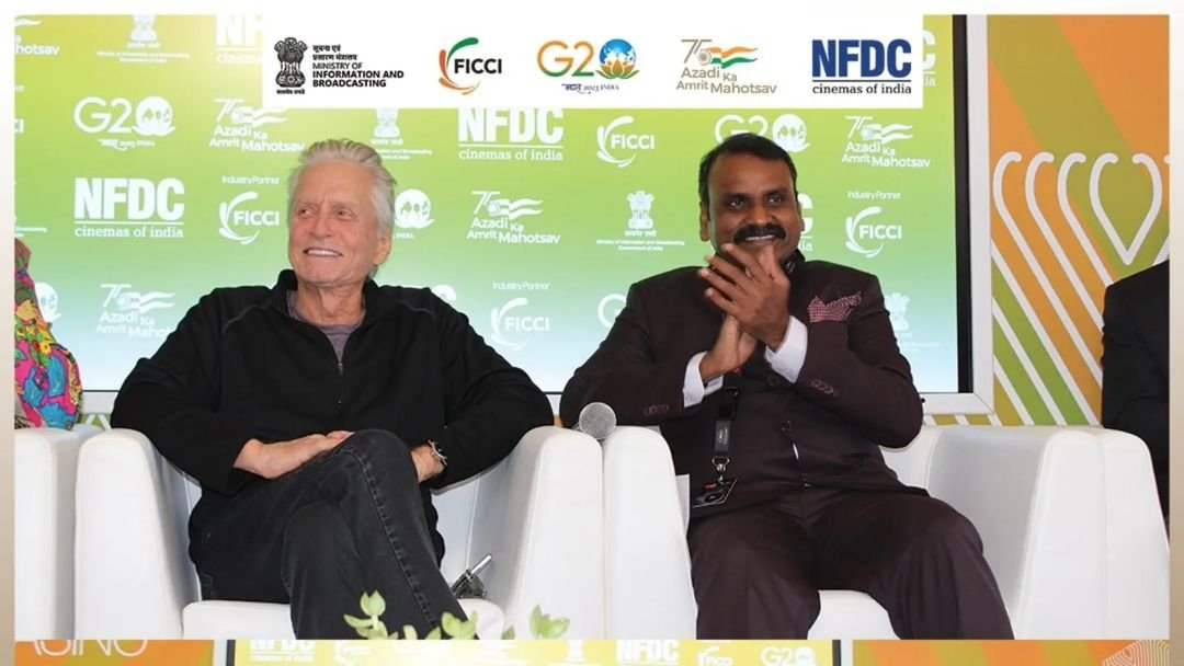 Michael-Douglas-Visits-India-Pavilion-At-Cannes. India West