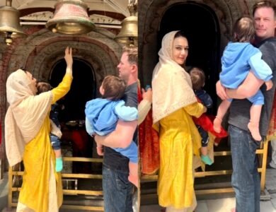 Preity-Zinta-Hubby-Gene-Take-Twins-For-Temple-Visit IndiaWest India West