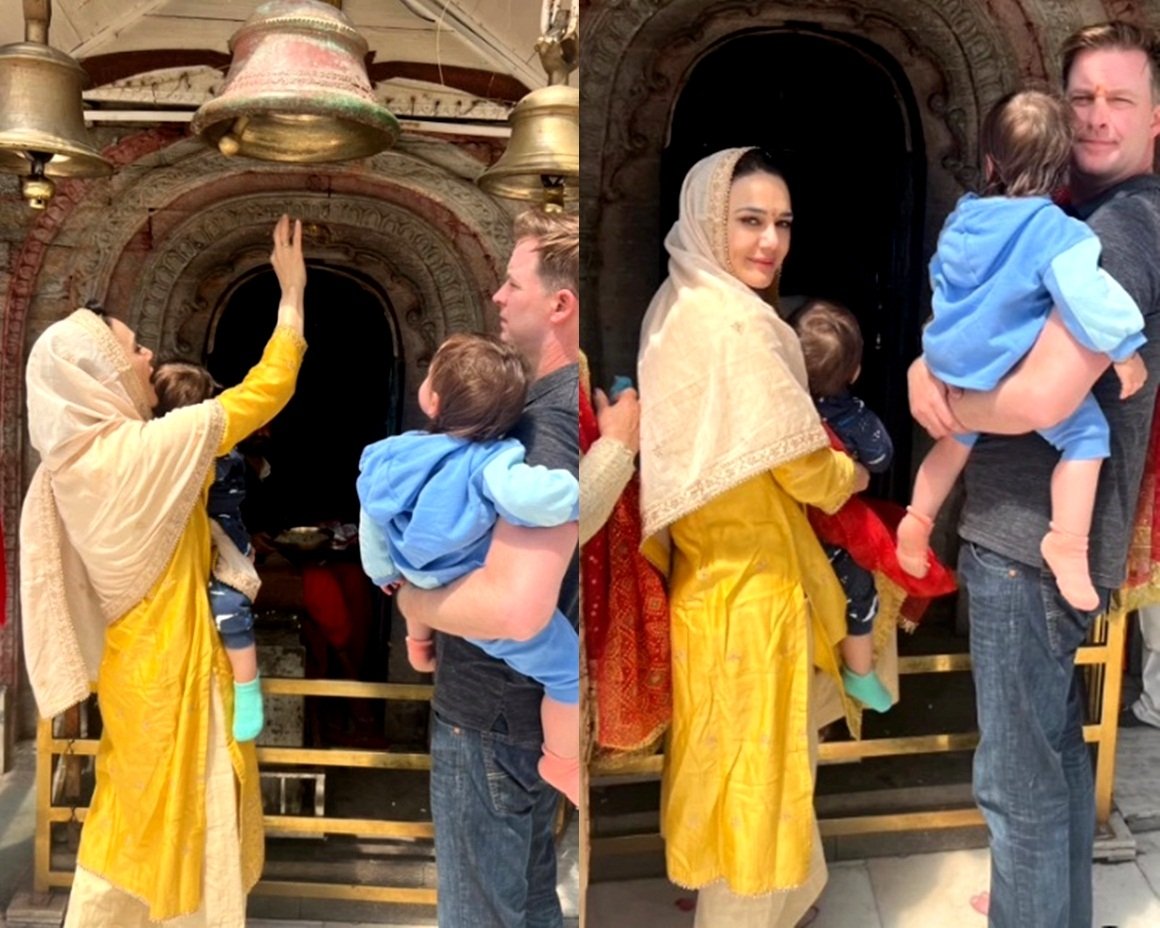 Preity-Zinta-Hubby-Gene-Take-Twins-For-Temple-Visit IndiaWest India West