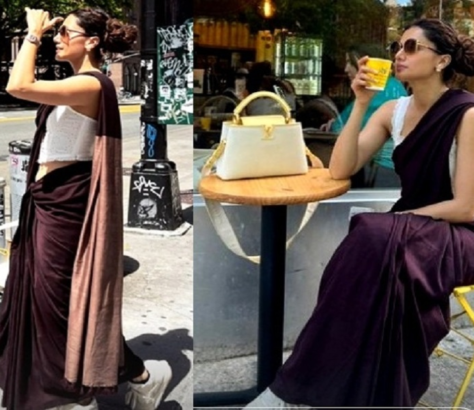 Taapsee-Pannu-Enjoys-New-York-In-A-Saree IndiaWest India West