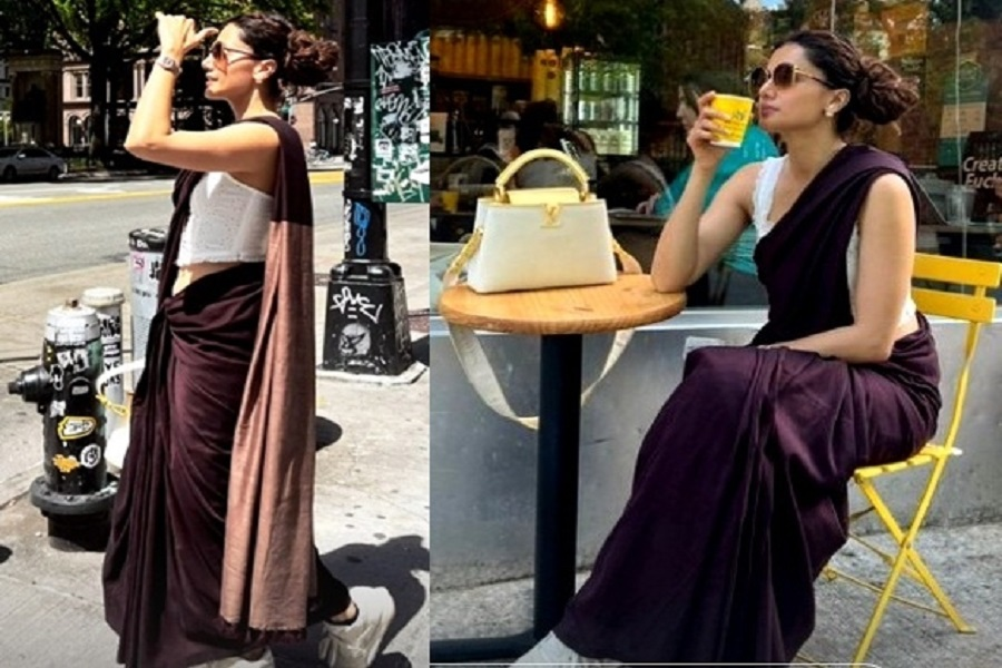 Taapsee-Pannu-Enjoys-New-York-In-A-Saree IndiaWest India West