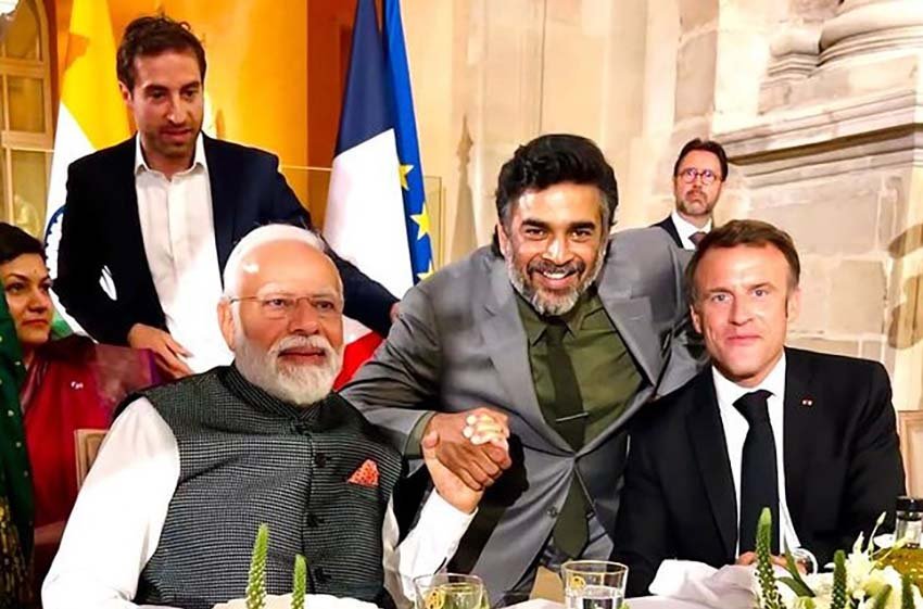 Madhavan-Dines-With-Macron-Modi-At-Louvre. India West