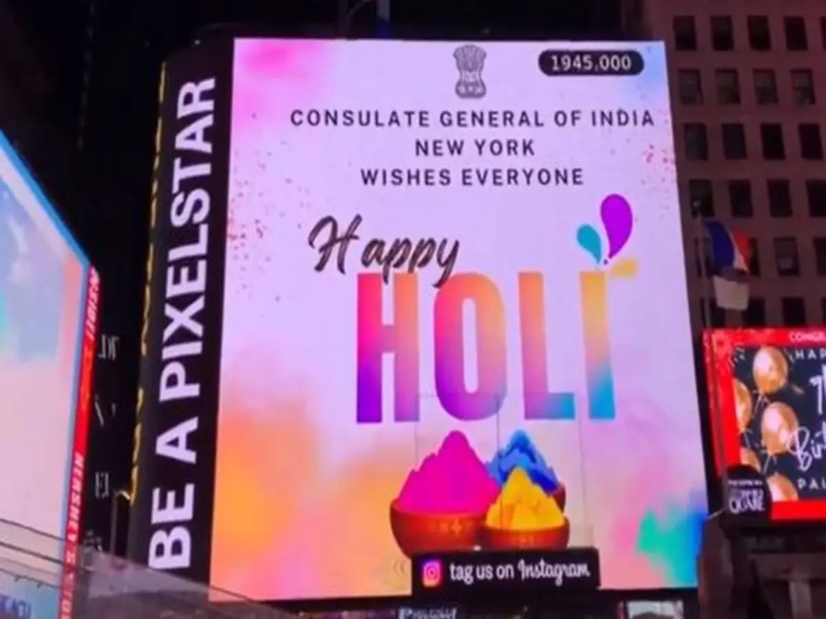 Times Square Lights Up With Wishes For Holi