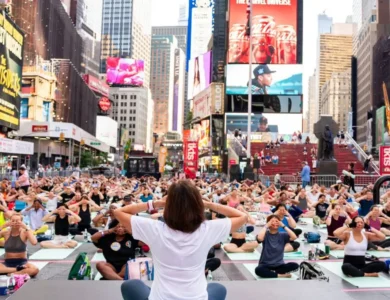 Yoga Enthusiasts Congregate In Times Square