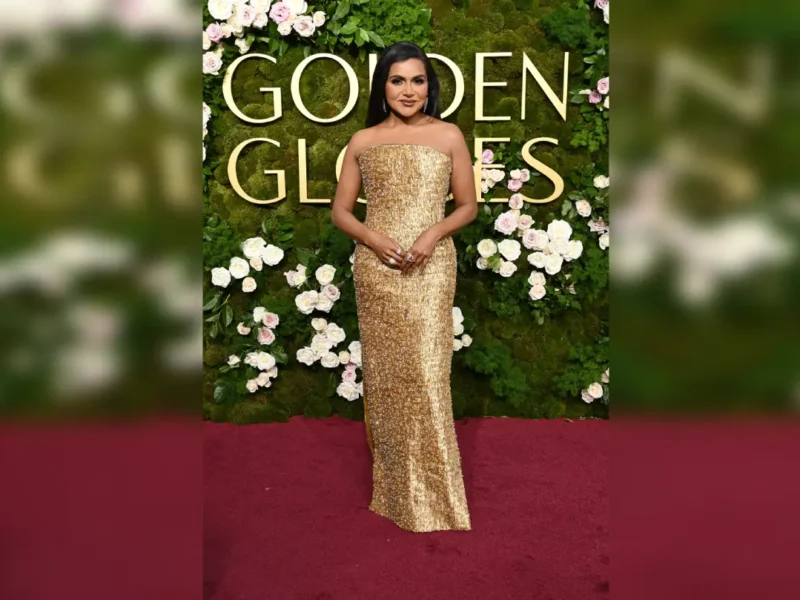 Mindy Kaling Turns Heads In Gold At Golden Globes