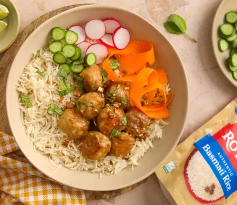 Honey-Dijon Chicken Meatballs & Basmati Rice