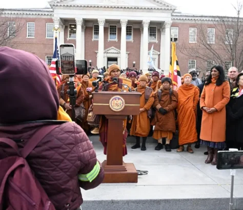 Lt. Gov. Aruna Miller Welcomes Buddhist Monks After 2,300-Mile ‘Walk For Peace’