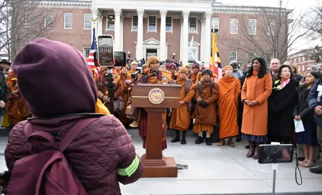Lt. Gov. Aruna Miller Welcomes Buddhist Monks After 2,300-Mile ‘Walk For Peace’