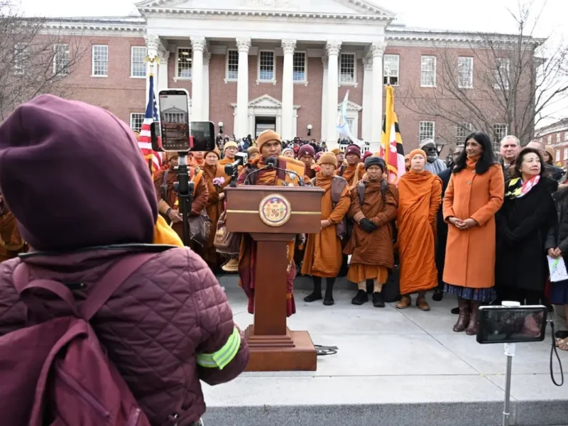 Lt. Gov. Aruna Miller Welcomes Buddhist Monks After 2,300-Mile ‘Walk For Peace’