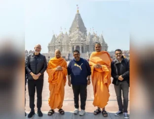 Shankar–Ehsaan–Loy pray at BAPS Swaminarayan Akshardham.