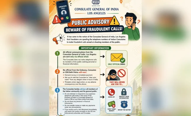 Public Advisory Beware of Fraudulent Calls Impersonating Indian Consulates