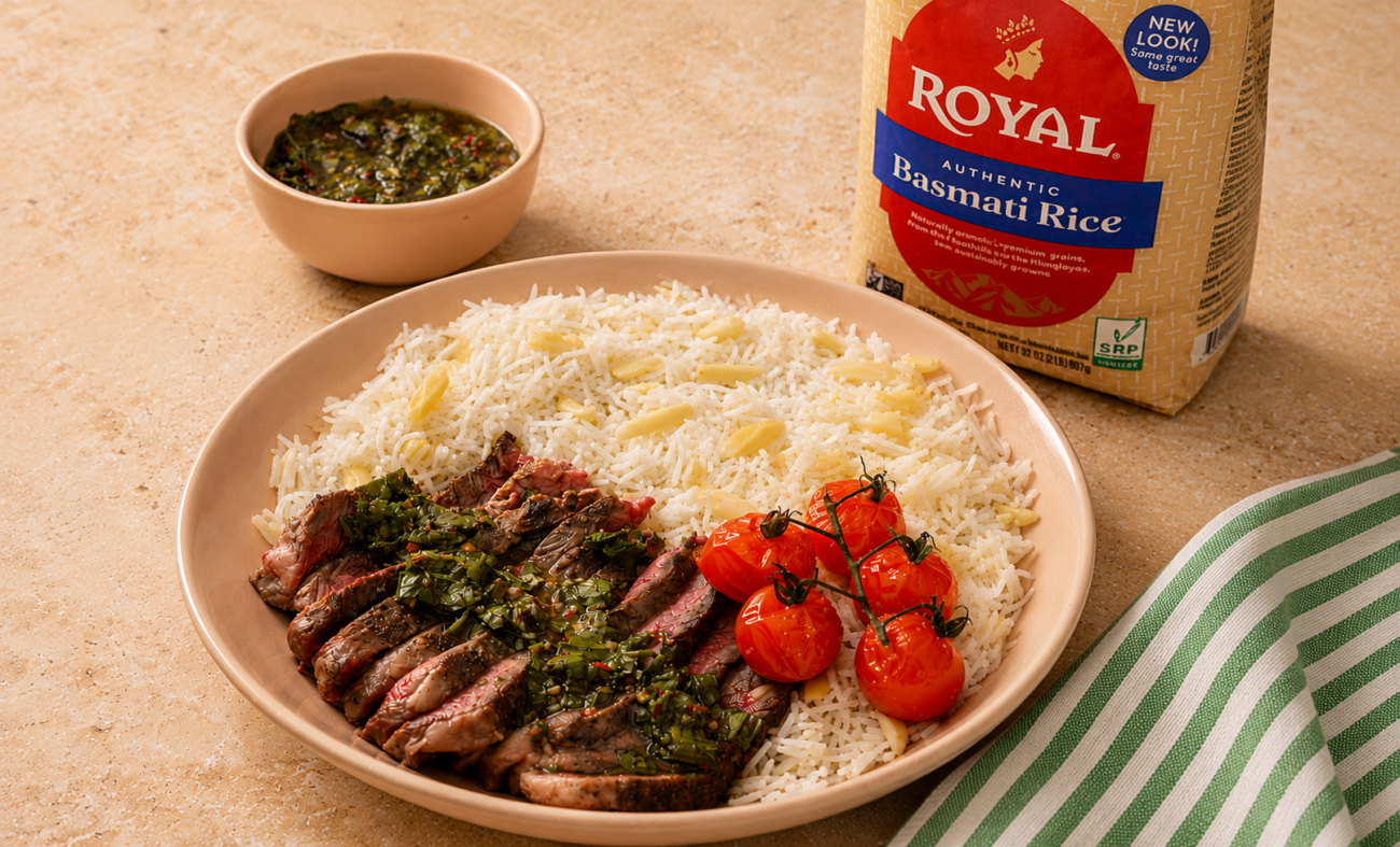 Chimichurri Steak With Almond Basmati Rice