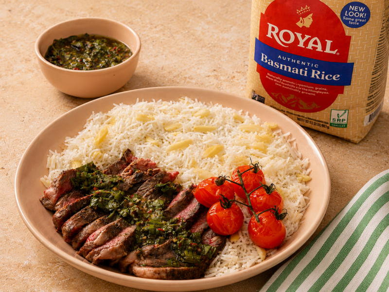 Chimichurri Steak With Almond Basmati Rice