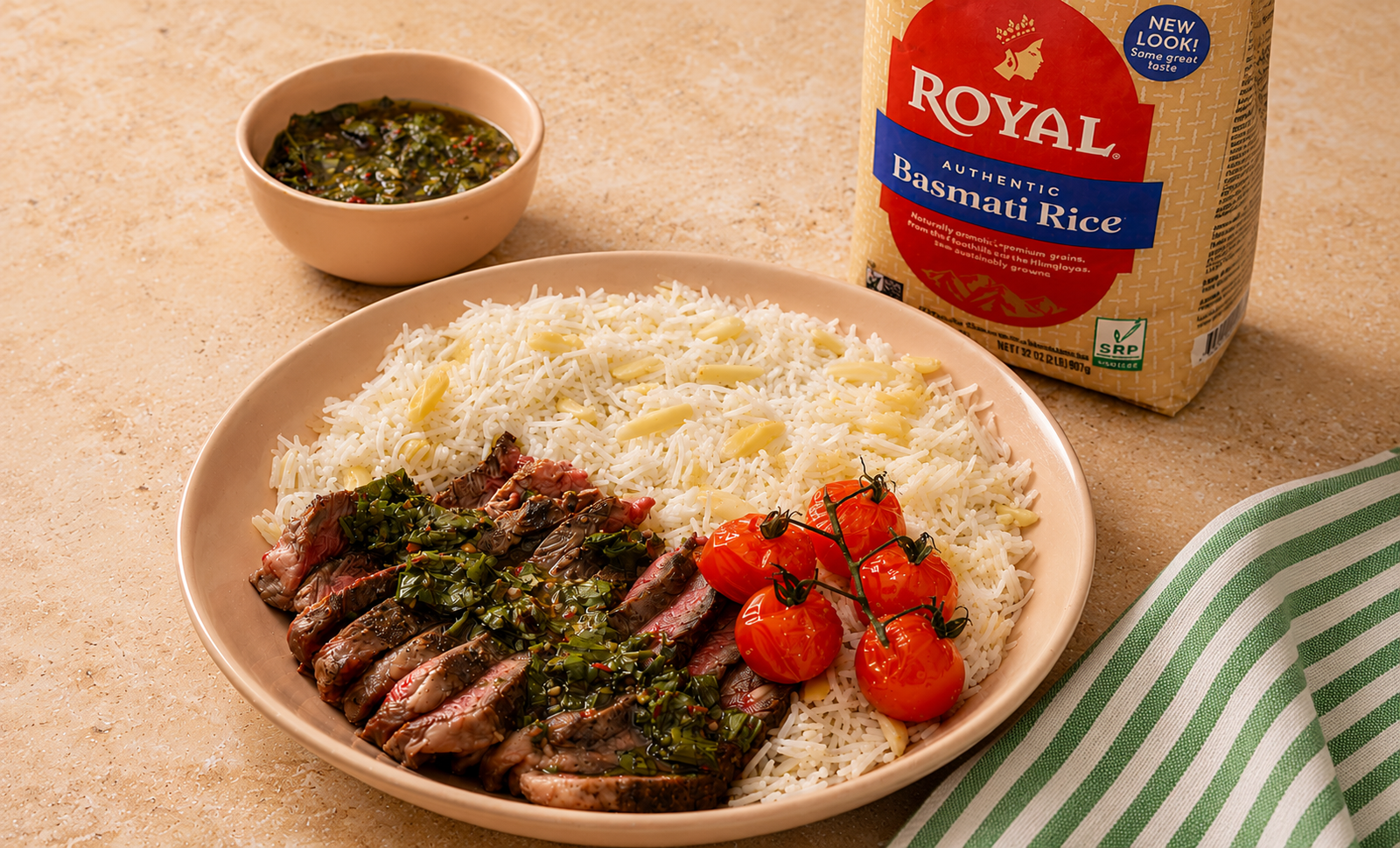 Chimichurri Steak With Almond Basmati Rice