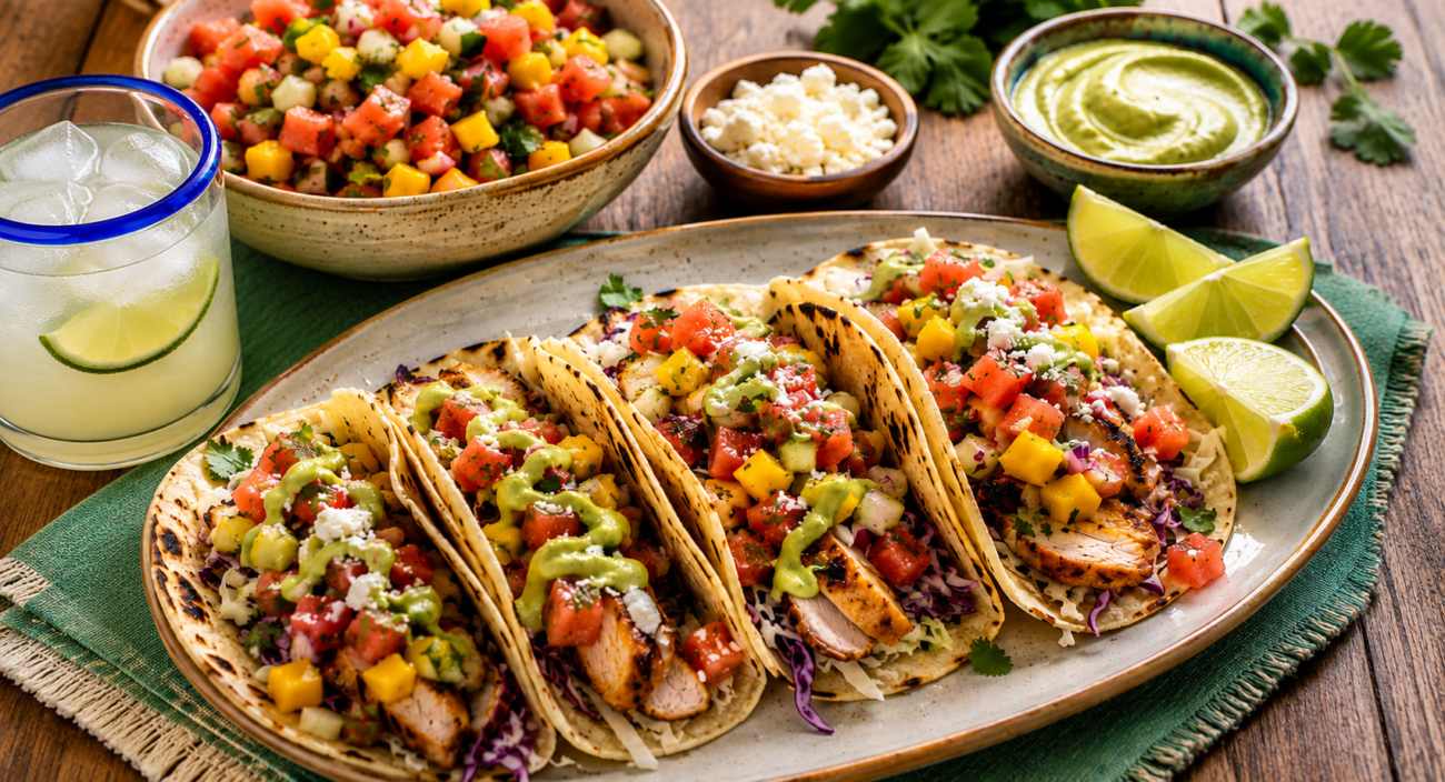 Grilled Chicken Tacos With Watermelon Mango Salsa