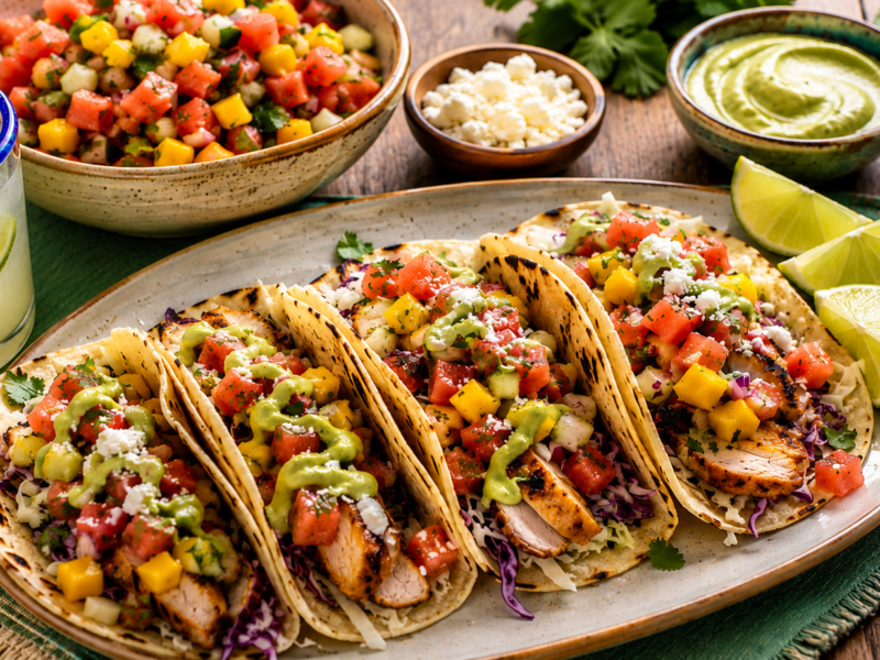Grilled Chicken Tacos With Watermelon Mango Salsa