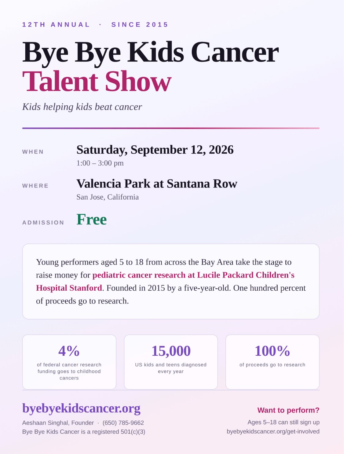 Bye Bye Kids Cancer – 12th Annual Talent Show
