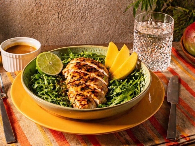 Grilled Mango Lime Chicken And Arugula Salad