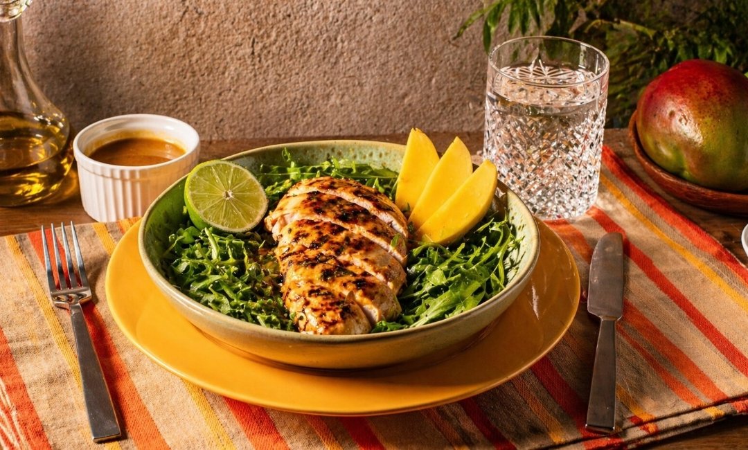 Grilled Mango Lime Chicken And Arugula Salad