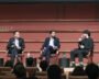 Former Irish Taoiseach Leo Varadkar (left) and former Scottish First Minister Humza Yousaf (centre) join a panel discussion moderated by Project Dosti co-founder Luv Jawahrani during the inaugural India-Pakistan Friendship Conference at Stanford University's Hoover Institution from March 31–April 1, 2026.