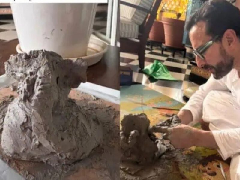 Saif Ali Khan Makes Ganpati Idol At Home