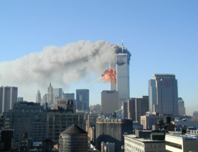 the burning twin tower