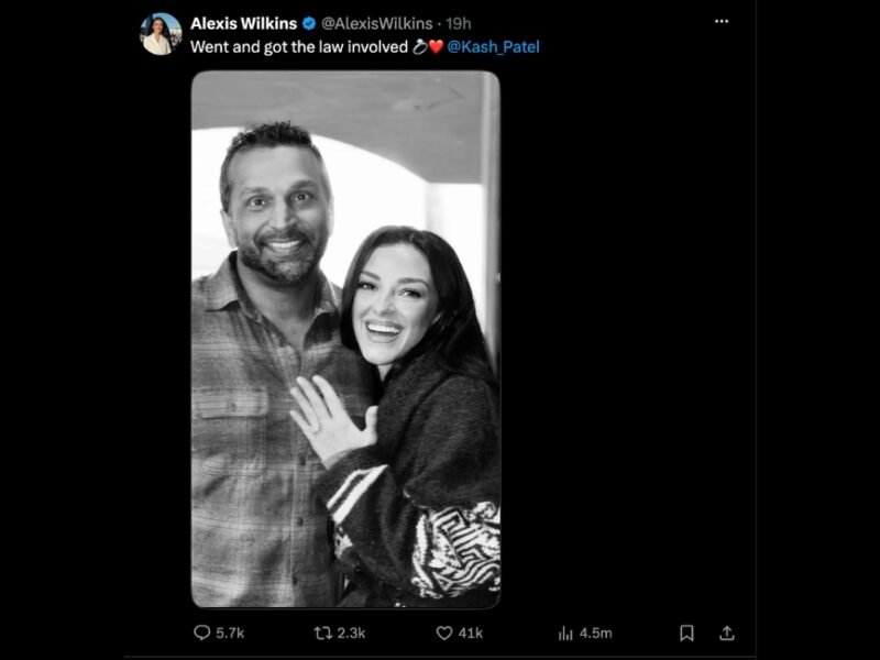 FBI Director Kash Patel and country singer Alexis Wilkins announce their engagement on social media.