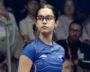 Anahat Singh competes in a squash match