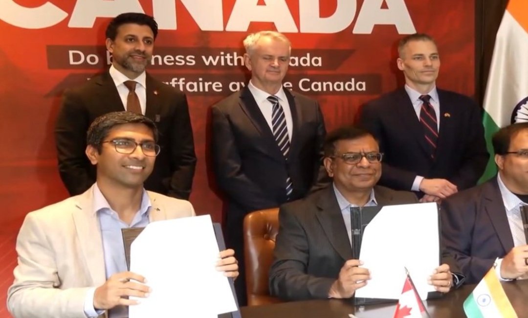 Canadian Trade Minister Maninder Sidhu with business delegates during the India trade mission