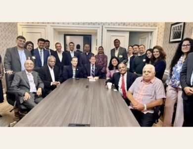 Indian American community members with U.S. and state senators at a Stamford fundraiser