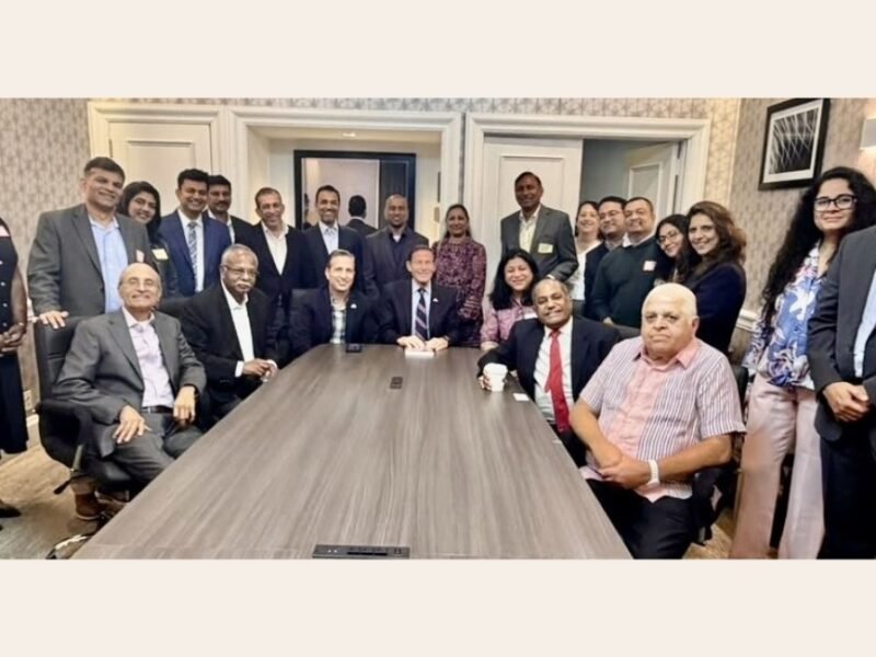 Indian American community members with U.S. and state senators at a Stamford fundraiser