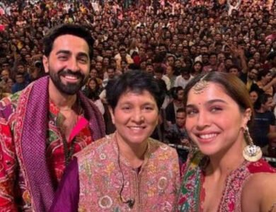 Falguni Pathak with Ayushmann Khurrana and Sharvari at her Mumbai garba night