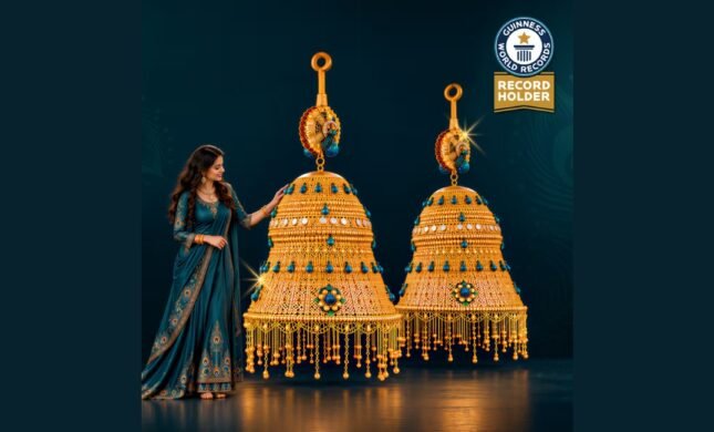 Joyalukkas’ Mayura Sahasra gold jhumkas on display in Dubai