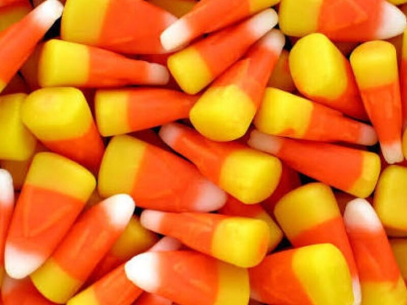 Bags of Halloween candy displayed on supermarket shelves