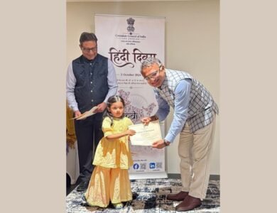 Students, Hindi teachers and community members celebrate Hindi Diwas at the Consulate General of India in Los Angeles.