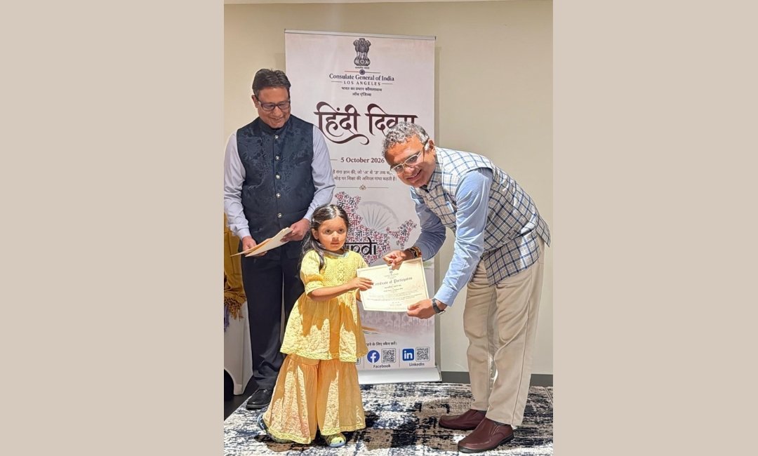Students, Hindi teachers and community members celebrate Hindi Diwas at the Consulate General of India in Los Angeles.