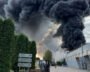 Smoke rises from the Kusum Healthcare pharmaceutical plant in Sumy, Ukraine, after a Russian drone attack.