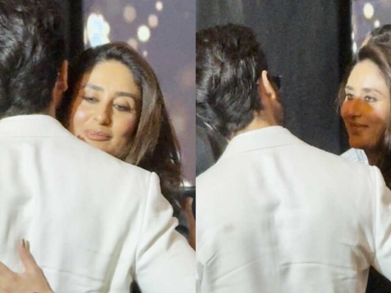 Kareena Kapoor Khan and Shahid Kapoor share a hug at the IIFA press conference in Mumbai