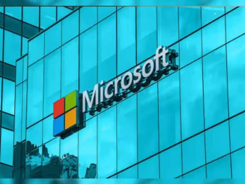 Microsoft logo outside a company office