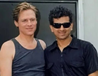 Palash Sen poses with Bryan Adams at the 2000 Beale Street Music Festival in Memphis
