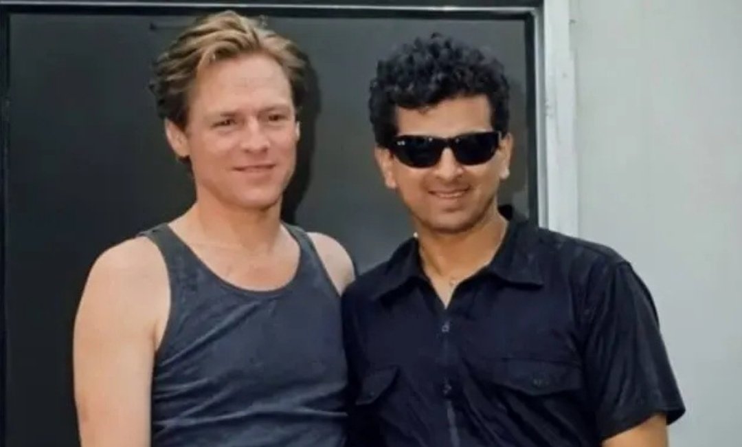 Palash Sen poses with Bryan Adams at the 2000 Beale Street Music Festival in Memphis