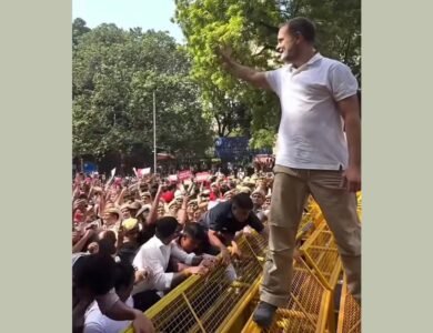 Rahul Gandhi is detained during an opposition protest in New Delhi demanding Chief Election Commissioner Gyanesh Kumar’s resignation.