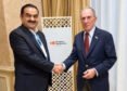 Mike Bloomberg meets Gautam Adani at the Bloomberg New Economy Forum in New Delhi
