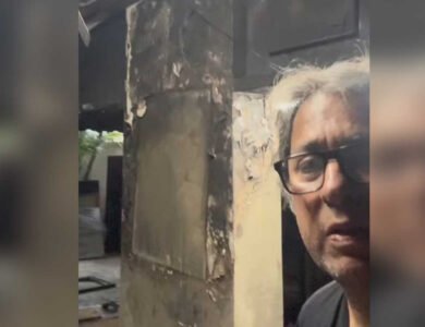 Fire damage inside ghazal singer Talat Aziz’s Juhu home
