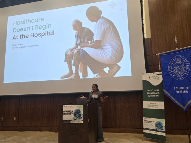Medha Pulluru speaks at the UNGA Digital Health Symposium at Seton Hall University