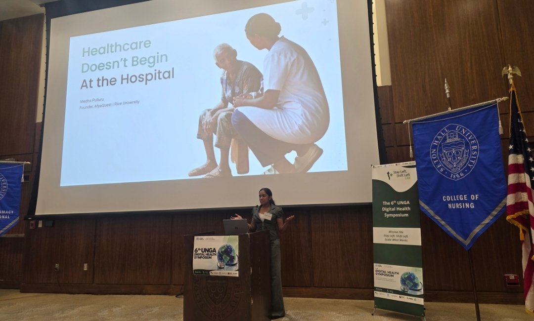 Medha Pulluru speaks at the UNGA Digital Health Symposium at Seton Hall University
