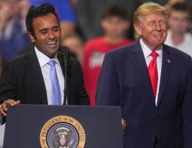 Donald Trump and Vivek Ramaswamy at a campaign rally in Chillicothe, Ohio