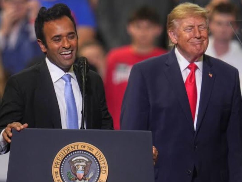 Donald Trump and Vivek Ramaswamy at a campaign rally in Chillicothe, Ohio