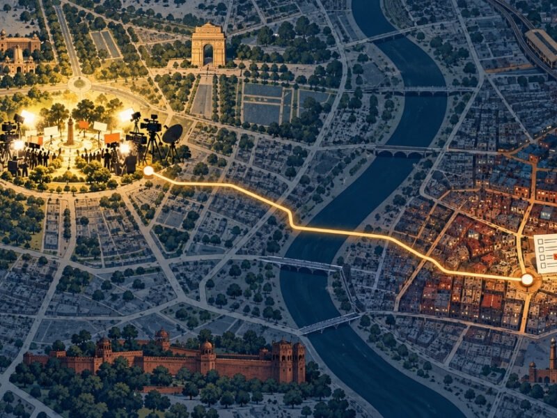 Map showing Jantar Mantar and GB Road, approximately three kilometres apart in Delhi