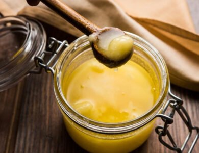 Ghee or clarified butter traditionally used in Ayurveda for a variety of wellness applications.